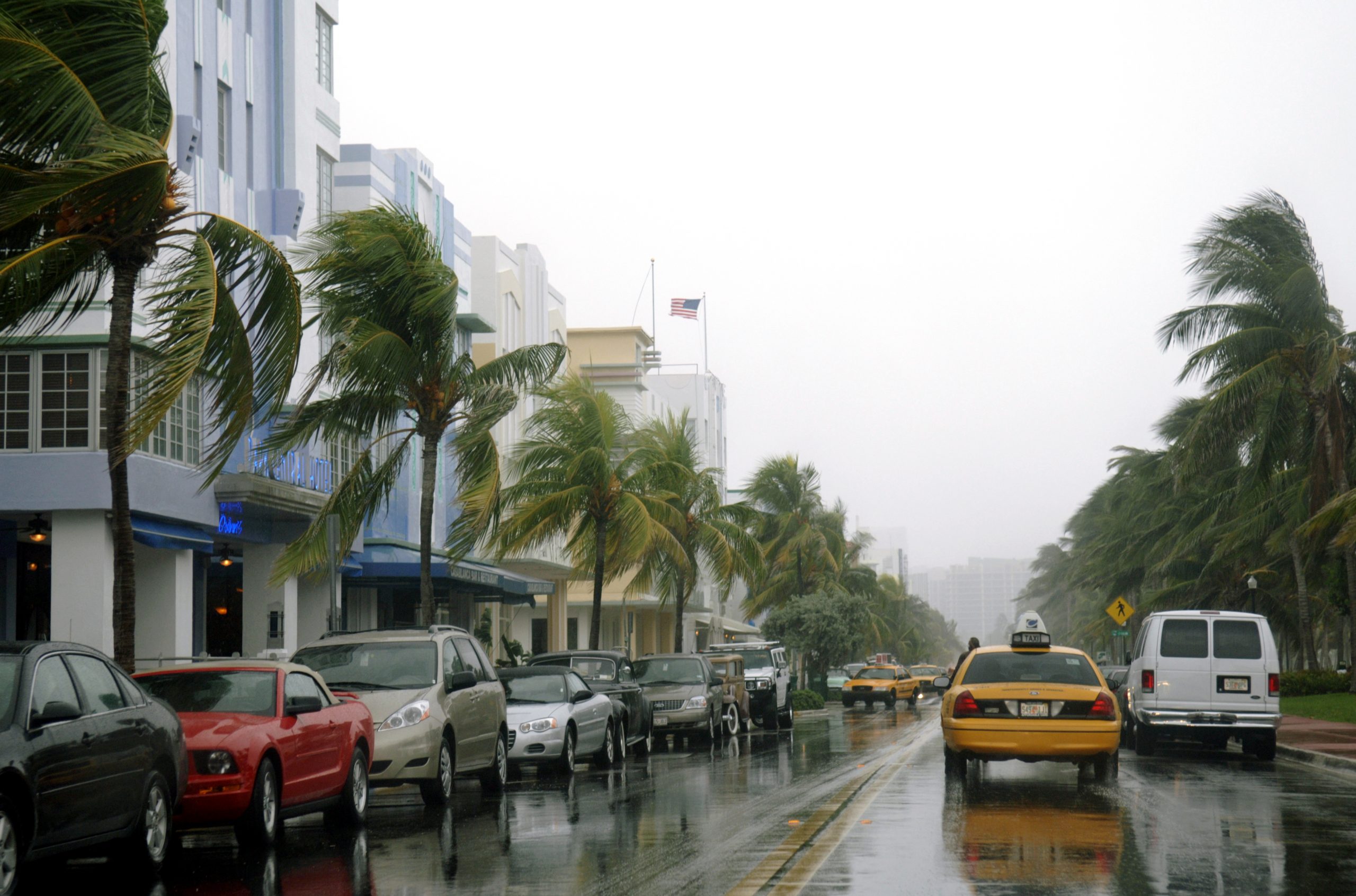 Photo of a street in Miami Beach on a stormy day