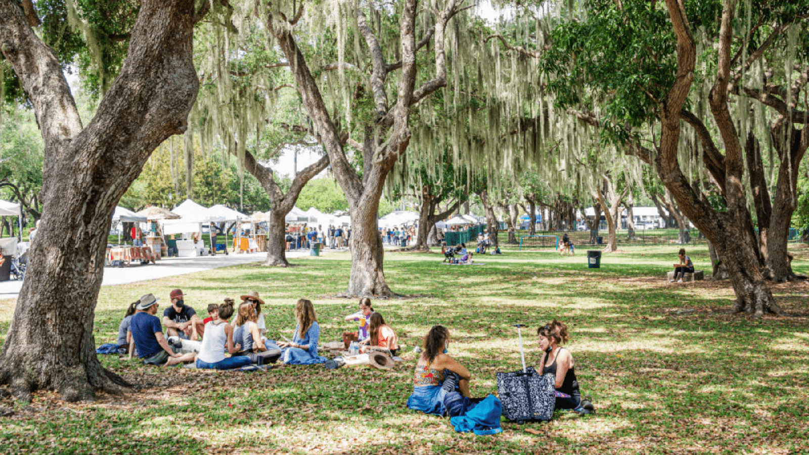 People lounging in an oak forest | Extreme Heat Protection