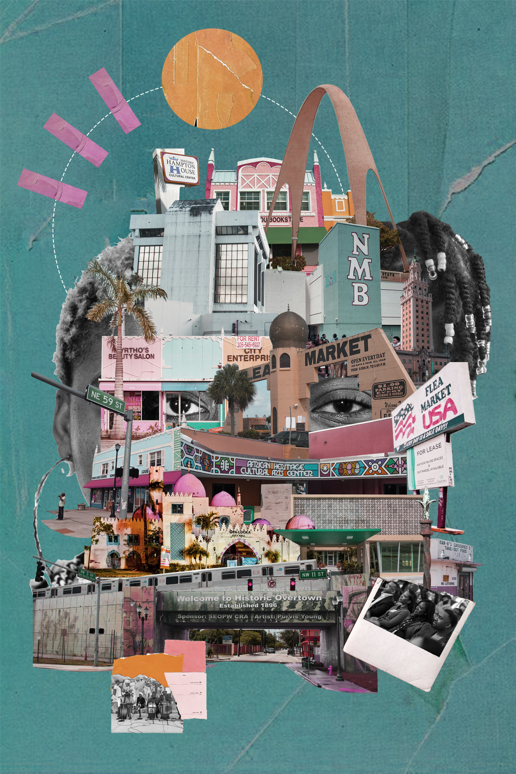 Collage of Miami locations on blue background